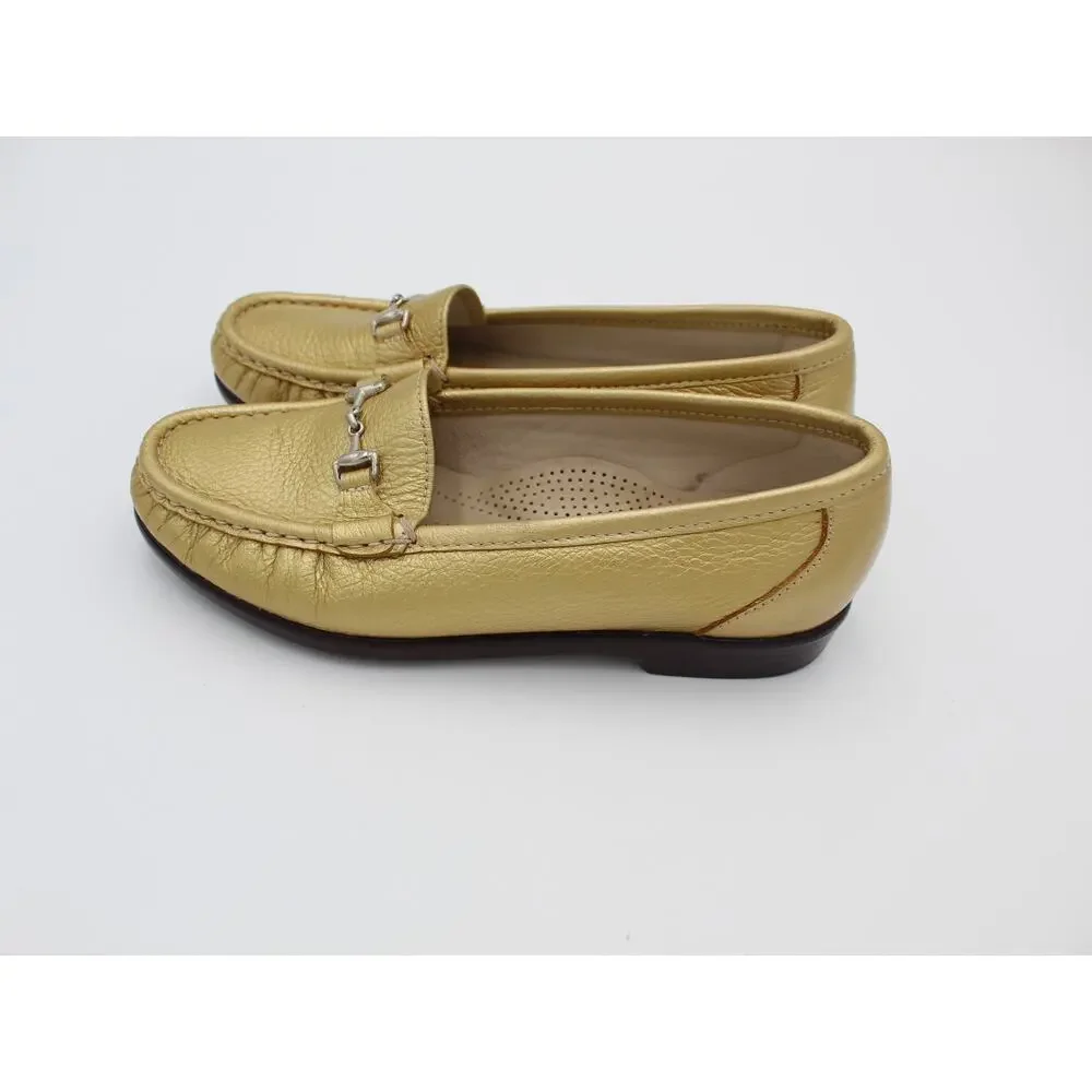 SAS Loafers Womens Size 6 Wide Gold Metallic Leather Horse Bit Comfort Shoe